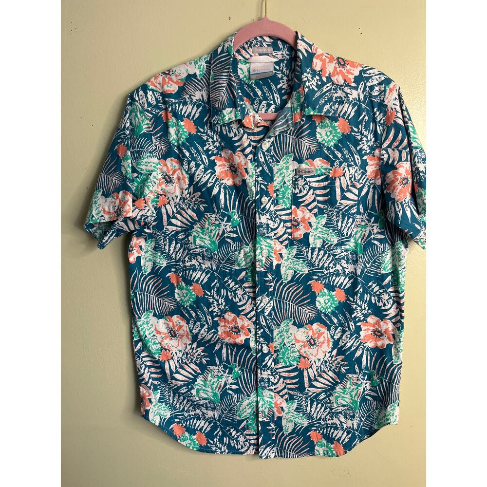 Columbia Men's short-sleeve button-down shirt tropical Hawaiian, size small